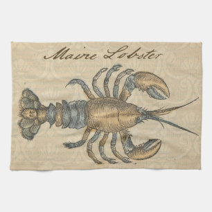 Linge De Cuisine Illustration de homard vintage : damas côtier