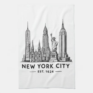 Linge De Cuisine Illustration de la skyline de NYC avec la Statue d