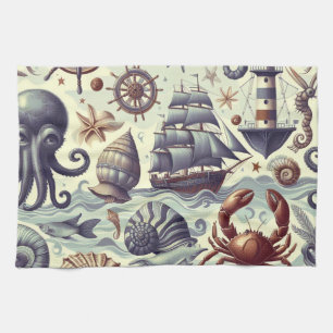 Linge De Cuisine Illustration de la Vie marine nautique vintage