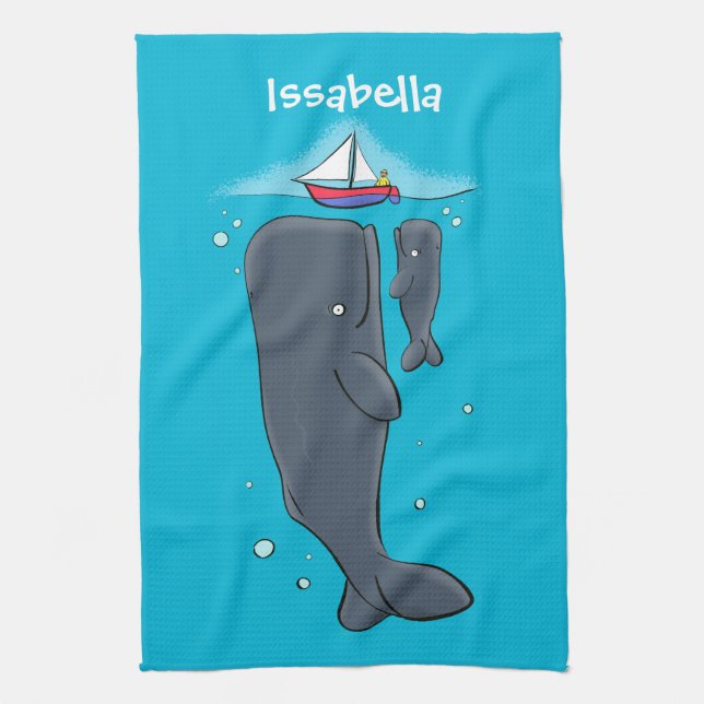 Linge De Cuisine Illustration de mignons baleines et voiliers (Vertical)