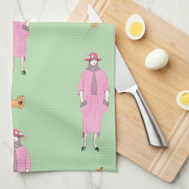 Linge De Cuisine Illustration de mode des années 1910 Dame & Chien  (Quart Plié)