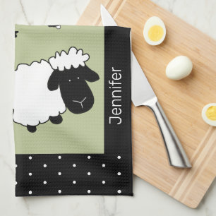 Linge De Cuisine Illustration de mouton mignon noir, blanc, vert sa