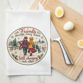 Linge De Cuisine Illustration de Noël vintage sur l'amitié hivernal