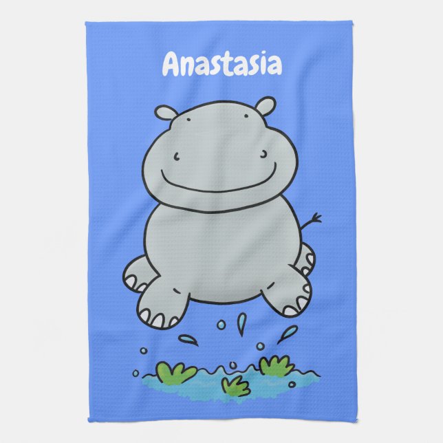 Linge De Cuisine Illustration de saut en hippo mignon (Vertical)