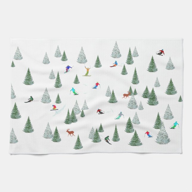 Linge De Cuisine Illustration de skieurs en descente (Horizontal)