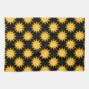 Linge De Cuisine Illustration de soleil brillant sur fond noir moti