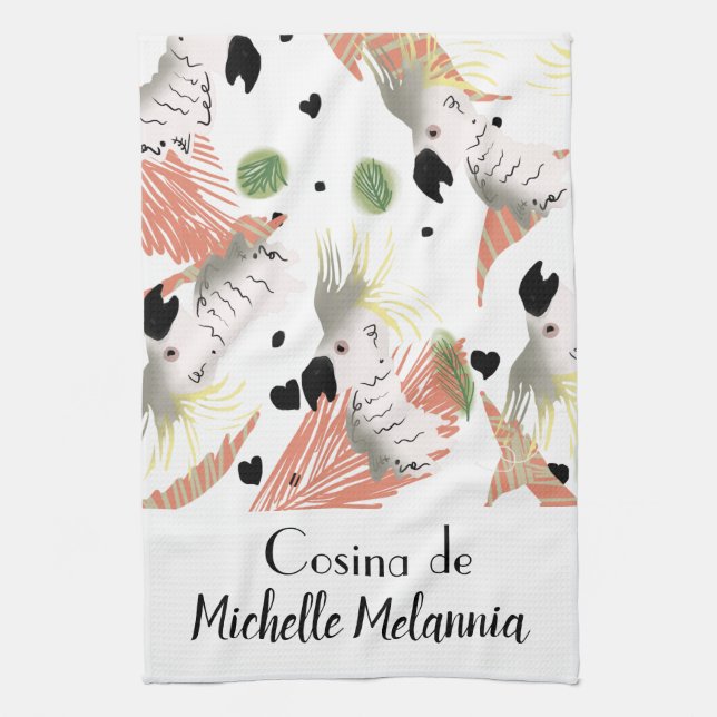 Linge De Cuisine Illustration de verdure aux cœurs de cacatoès mign (Vertical)