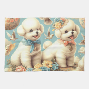 Linge De Cuisine Illustration de vintage Cute Bichon Frisé