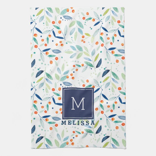 Linge De Cuisine Illustration des aquarelles du Motif Pastel Botani (Vertical)