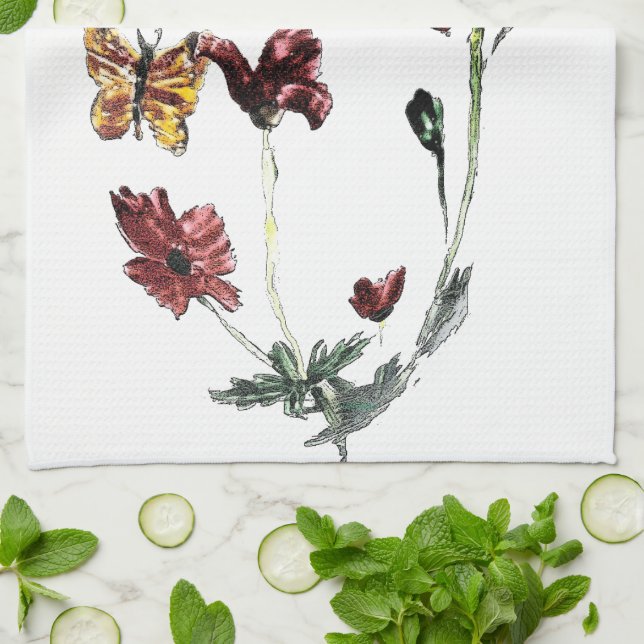 Linge De Cuisine Illustration des fleurs de papillon (Plié)
