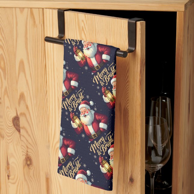 Linge De Cuisine Illustration du Père Noël joyeux et lumineux tenan (Pliage en tiers)