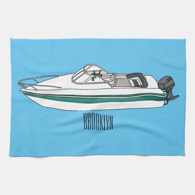 Linge De Cuisine Illustration d'un bateau à moteur (Horizontal)