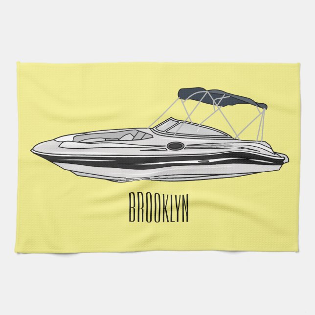 Linge De Cuisine Illustration d'un bateau à moteur (Horizontal)