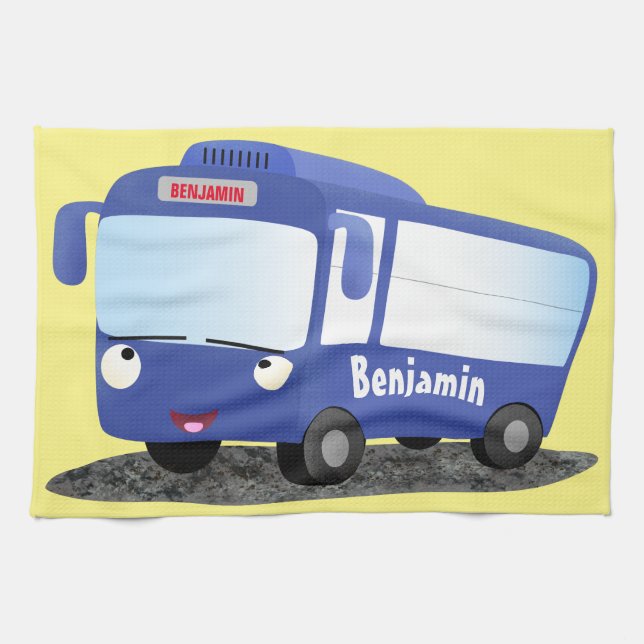 Linge De Cuisine Illustration d'un bus moderne bleu mignon (Horizontal)