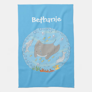 Linge De Cuisine Illustration d'une mignonne raie manta et de bulle