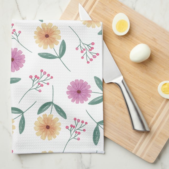 Linge De Cuisine Illustration florale (Quart Plié)