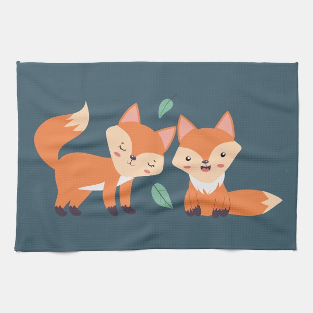 Linge De Cuisine Illustration graphique des renards orange mignons (Horizontal)