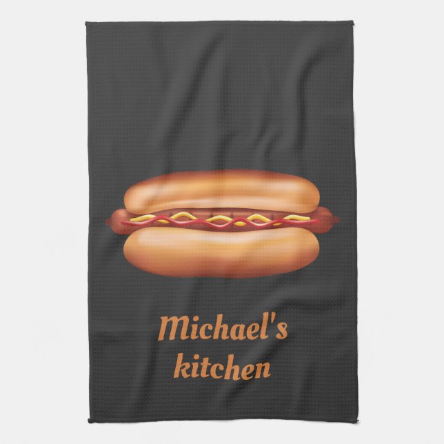 Linge De Cuisine Illustration Hot Dog Fast Food Avec Texte Personna (Vertical)