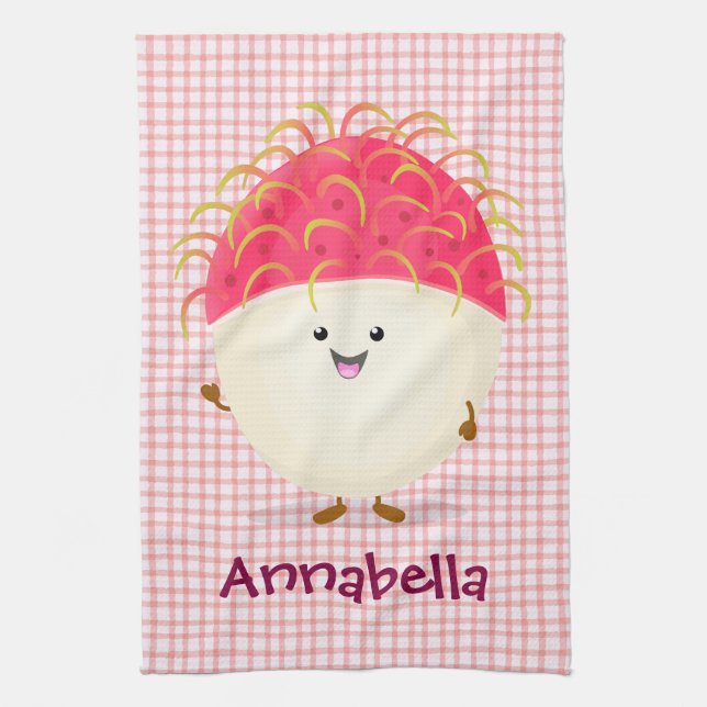Linge De Cuisine Illustration mignon du ramboutan rose (Vertical)