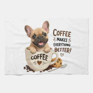 Linge De Cuisine Illustration Mignonne de Café Amoureux Frenchie