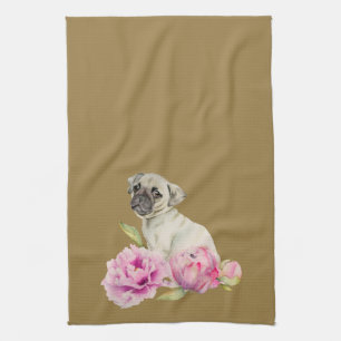 Linge De Cuisine Illustration mignonne de fleurs de chien et de