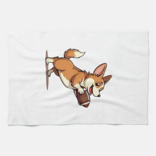 Linge De Cuisine Illustration Rétro de Chien de Football Corgi Vint
