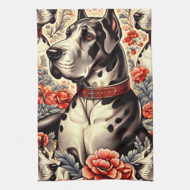 Linge De Cuisine Illustration Retro Great Dane (Vertical)