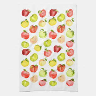 Linge De Cuisine Illustration rouge vert pomme aquarelle automne