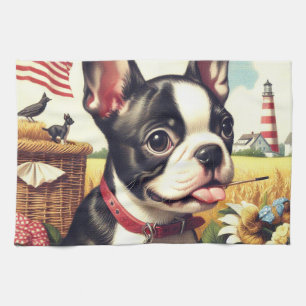 Linge De Cuisine Illustration vintage Boston Terrier