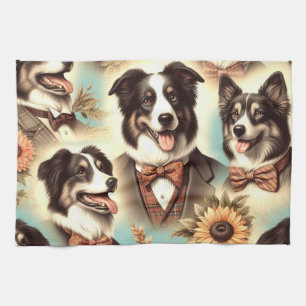 Linge De Cuisine Illustration vintage des bordures Collie