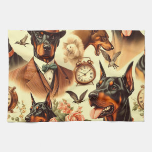 Linge De Cuisine Illustration vintage Doberman sans fil
