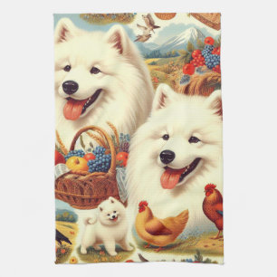 Linge De Cuisine Illustration vintage Samoyed Dog
