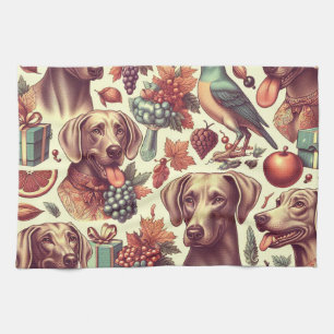 Linge De Cuisine Illustration vintage sans fil Weimaraner