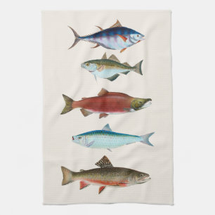 Linge De Cuisine Illustrations de poissons vintage