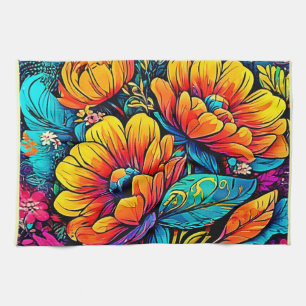 Linge De Cuisine Imaginaire floral dynamique en couleurs vives