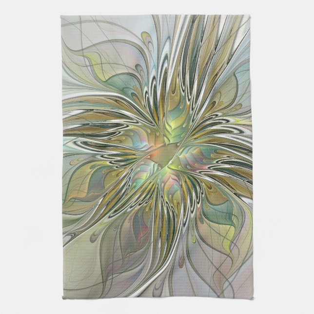 Linge De Cuisine Imaginaire Floral Fleur Art Fractal Moderne Avec O (Vertical)