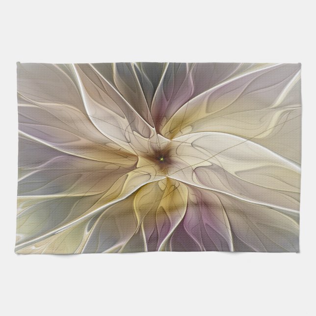 Linge De Cuisine Imaginaire Floral Gold Eggplant Art Fractal Abstra (Horizontal)