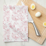 Linge De Cuisine Imaginaire Floral vintage gravé rose-toile<br><div class="desc">Elégant motif de toile rose sur blanc du XIXe siècle,  vintage et adapté d'un dessin français de la collection Smithsonian,  avec fleurs d'imaginaires,  feuilles et vignes,  guerrier indigène et personnages humains cupides.</div>