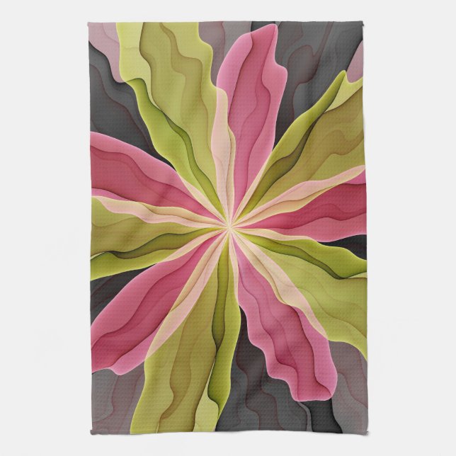 Linge De Cuisine Imaginaire rose vert anthracite Fleur Fractal Art (Vertical)