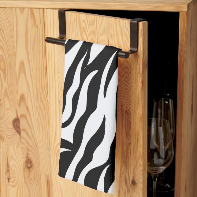 Linge De Cuisine Impression animale rayure zèbre noir et blanc (Pliage en tiers)