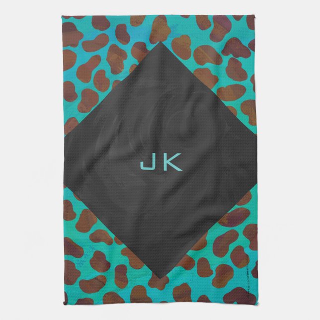 Linge De Cuisine Impression Brown et Turquoise dalmate (Vertical)