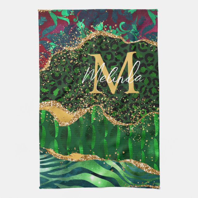 Linge De Cuisine Impression d'animal de safari vert Agate (Vertical)