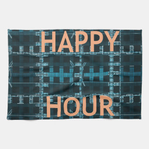 Linge De Cuisine Impression d'art vectoriel bleu Texte Happy Hour
