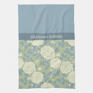 Linge De Cuisine Impression de bloc floral vert bleu