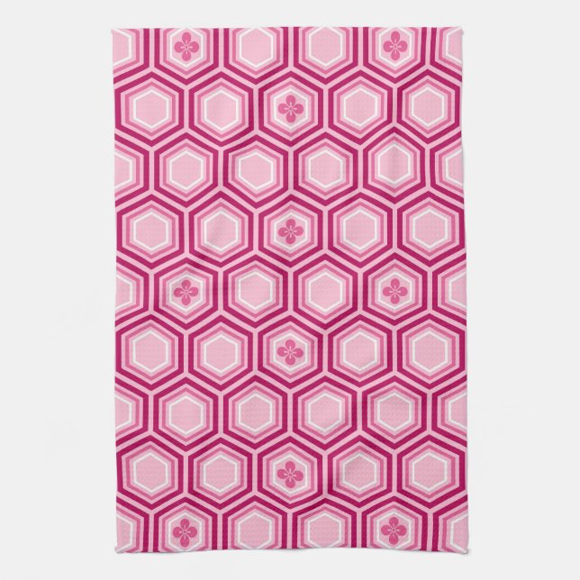 Linge De Cuisine Impression de kimono hexagonal, bordeaux et rose (Vertical)