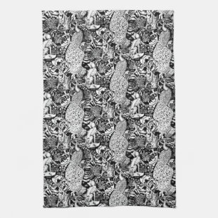 Linge De Cuisine Impression de paon Art nouveau, noir et blanc