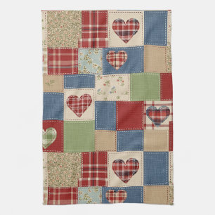 Linge De Cuisine Impression de patchwork de cœur de ferme vintage