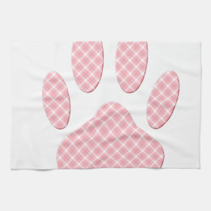Linge De Cuisine Impression de patte de chien à tartan rose et blan