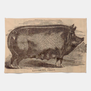 Linge De Cuisine Impression de porc du 19e siècle Berkshire semé no