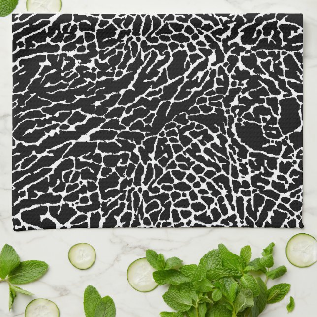 Linge De Cuisine Impression d'éléphant noir et blanc (Plié)